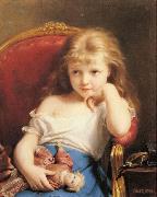 Fritz Zuber-Buhler Young Girl Holding a Doll oil painting
